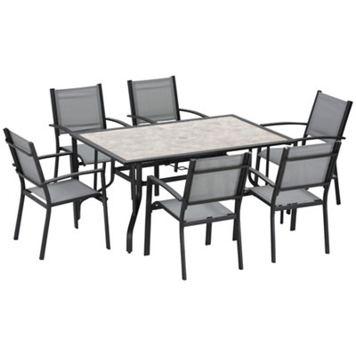 Outsunny 7 Piece Garden Furniture Set with Dining Table Chairs 6 Seater Grey