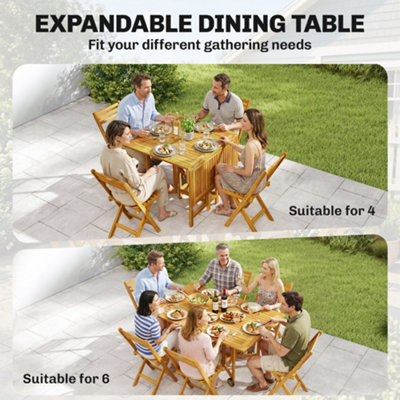 Outsunny 7 Pieces Garden Dining Set with Extending Table, 6 Folding Chairs