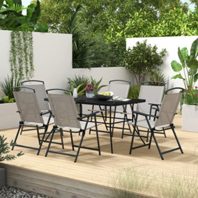 Outsunny 7 Pieces Garden Table and Chairs with Tempered Glass Top Grey