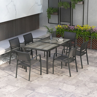 Outsunny 7 Pieces Patio Dining Set with 6 Stackable Chairs for Poolside ...