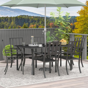 Outsunny 7 Pieces Patio Dining Set with Umbrella Hole, for Poolside, Garden