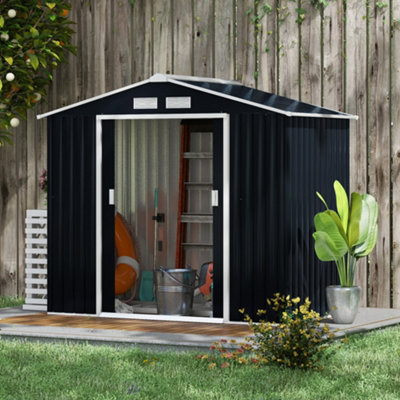Outsunny 7 x 4ft Garden Shed Storage with Foundation Kit and Vents, Dark Grey