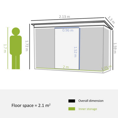 Outsunny 7 x 4ft Metal Garden Storage Shed Foundation Double Door & ventilators