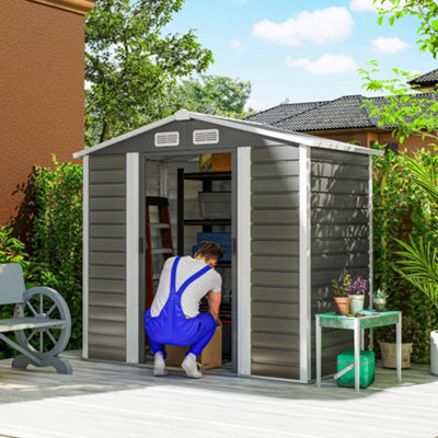 Outsunny 7 x 4ft Upgraded Metal Shed with Lock, Easy to Assemble, Dark Grey