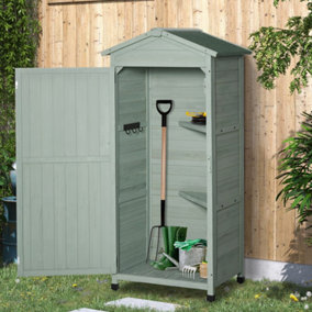 Outsunny 74x55x155cm Garden Storage Shed Cabinet 2 Shelves Hooks Lock Green