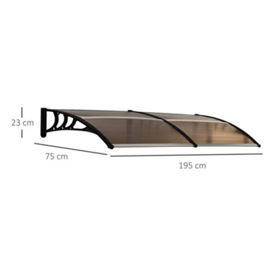 Outsunny 75 x 195cm Curved Door Window Awning Canopy, Polycarbonate Cover Front Door Patio, UV Rain Snow Protection Shelter, Brown