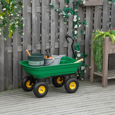 Outsunny 75L Garden Cart Trolley Dump Wheelbarrow Trailer Truck 4 Wheels Green