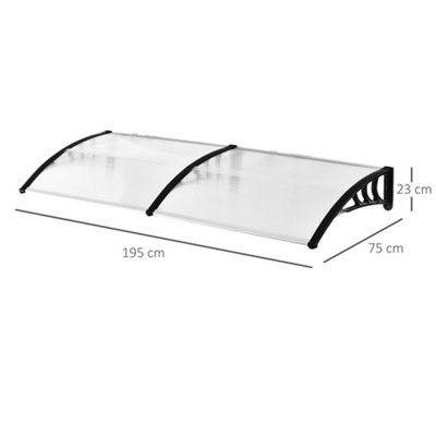 Outsunny 75x195cm Curved Door Window Awning Canopy, Polycarbonate Cover Front Door Patio, UV Rain Snow Protection Shelter Clear