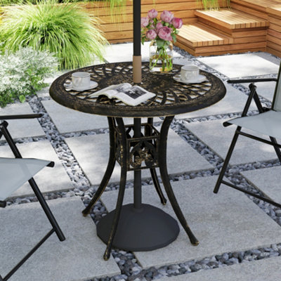Outsunny 78 cm Round Garden Dining Table with Parasol Hole, Bronze