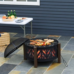Outsunny 78cm 2-In-1 Outdoor Fire Pit & Firewood BBQ Garden Cooker Heater
