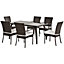 Outsunny 7PC Rattan Dining Set Patio Chair Glass Top Table Wicker Furniture