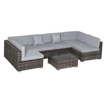 Outsunny 7PC Rattan Furniture Sectional Sofa Set Coffee Table Buckle Structure Mixed Grey