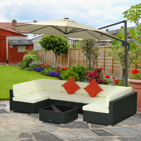 Outsunny 7PC Rattan Garden Furniture Set Coffee Table Buckle Structure, Black