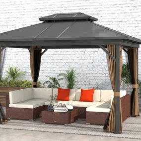 Outsunny 7PC Rattan Garden Furniture Set Coffee Table Buckle Structure, Brown