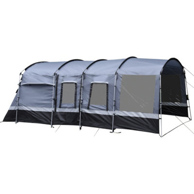 Outsunny 8-Person Camping Tent Tunnel Design with 4 Large Windows Dark Grey