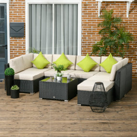 Outsunny 8 Pieces Patio Rattan Sofa Set Garden Furniture Set for Outdoor Black