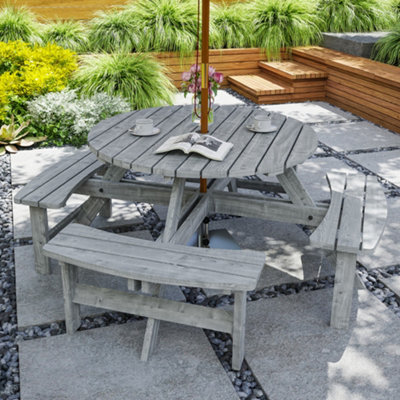 Outsunny 8 Seat Outdoor Wooden Picnic Table with Bench, Parasol