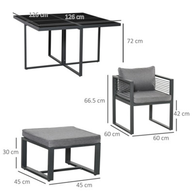 Outsunny 8 Seater Aluminium  Garden Dining Cube Set with 4 Chairs 4 Footstools