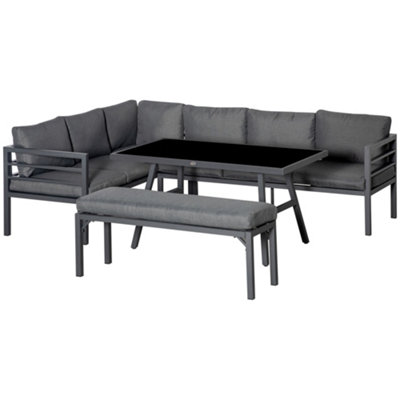 Outsunny 8-Seater Aluminium Garden Dining Sofa Furniture Set with Cushions