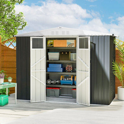 Outsunny 8 x 4 ft Garden Storage Shed, Outdoor Metal Shed, Dark Grey