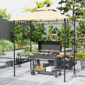 Outsunny 8' x 5' Grill Gazebo Canopy with 2 Side Shelves, Hook, Beige