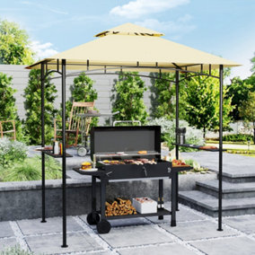 Outsunny 8' x 5' Grill Gazebo, Double Tiered Outdoor BBQ Shelter, Beige