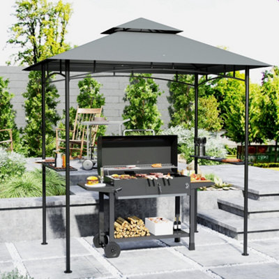 Outsunny 8' x 5' Grill Gazebo, Double Tiered Outdoor BBQ Shelter, Dark Grey