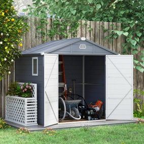 Outsunny 8 x 6ft Garden Shed Storage w/ Foundation Kit, Vents, Grey