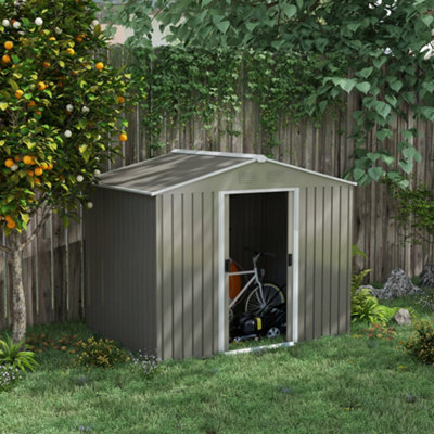 Outsunny 8 x 6ft Garden Storage Shed w/ Double Sliding Door Outdoor Light Grey