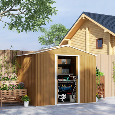 Outsunny 8 x 6ft Garden Storage Shed with Double Door Brown Wood Effect