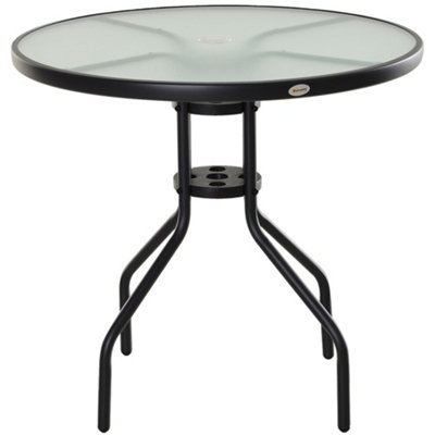 Outsunny 80cm Outdoor Round Dining Table Garden Patio Tempered Glass Top