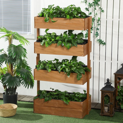 Outsunny 80cm x 45cm x 142cm 4-Tier Raised Garden Bed, Fir Wood Vertical Planter Box, Freestanding Elevated Plant Stand