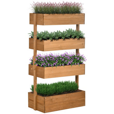 Outsunny 80cm x 45cm x 142cm 4-Tier Raised Garden Bed, Fir Wood Vertical Planter Box, Freestanding Elevated Plant Stand