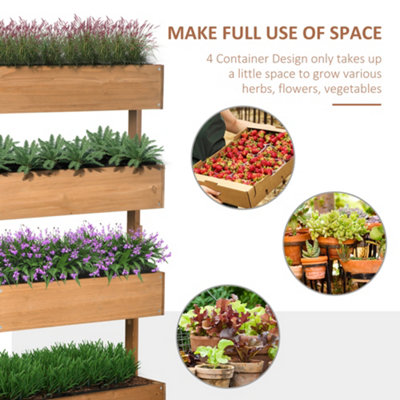 Outsunny 80cm x 45cm x 142cm 4-Tier Raised Garden Bed, Fir Wood Vertical Planter Box, Freestanding Elevated Plant Stand