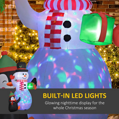 Outsunny 8FT Inflatable Snowman Holding Gift Box w/ Penguin and LED Lights