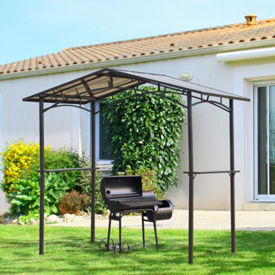 Outsunny 8ft x 5ft Outdoor BBQ Protective Gazebo Aluminium Frame w/ 2 Shelves
