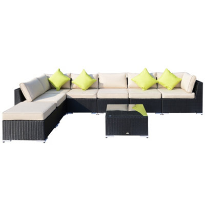 Outsunny 8pc Rattan Sofa Garden Furniture Aluminium Outdoor Patio Set Black