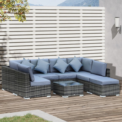 Outsunny 8pc Rattan Sofa Garden Furniture Aluminium Outdoor Patio