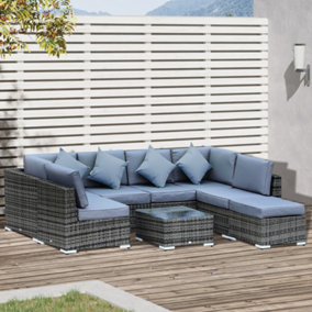 Outsunny 8pc Rattan Sofa Garden Furniture Aluminium Outdoor Patio Set Grey