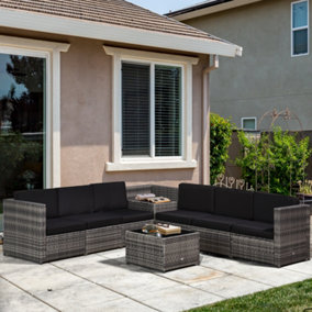 Outsunny 8Pcs Patio Rattan Sofa Set Garden Furniture Side Table w/ Cushion