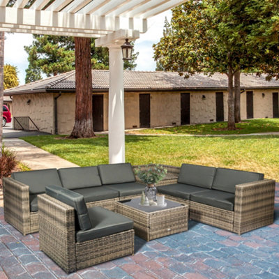 Outsunny 8Pcs Patio Rattan Sofa Set Garden Furniture Side Table w/ Cushion