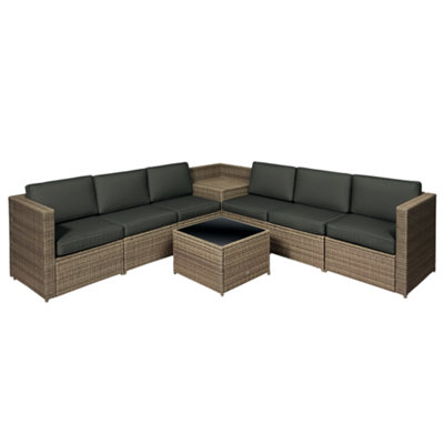 Outsunny Outdoor Rattan Sofa Set 8 Piece Modular Configuration Durable Steel Frame For Outdoor Use