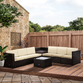 Outsunny 8Pcs Patio Rattan Sofa Set Garden Furniture Side Table with Cushion Brown