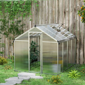 Outsunny 8x6ft Aluminium Greenhouse with/ Door Window Galvanised Base PC Panel