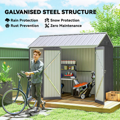 Outsunny 8x6ft Metal Garden Shed Outdoor Storage Shed w/ Doors Window, Grey