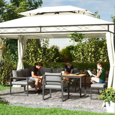 Outsunny 9 Seater Outdoor Corner Sofa Set with Wide and Deep Seats Natural