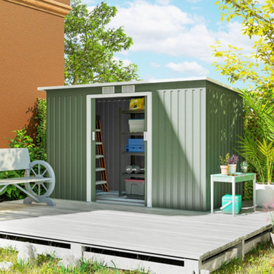 Outsunny 9 x 4FT Metal Garden Storage Shed w/ 2 Door, Light Green