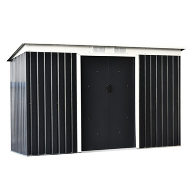 Outsunny 9 x 4FT Outdoor Garden Storage Shed  2 Door Galvanised Metal Grey