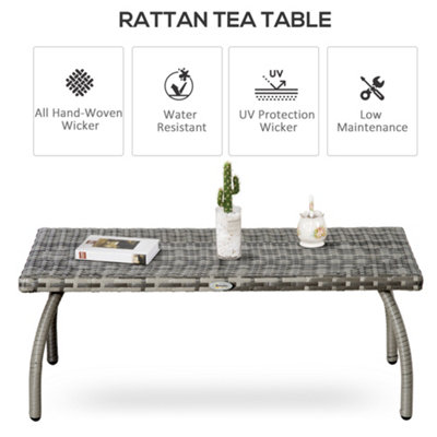Outsunny 90 cm Patio Rattan Coffee Table Outdoor Wicker Side Table Furniture