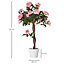 Outsunny 90cm/3FT Artificial Rose Tree Fake Decorative Plant 21 Flowers Pot Pink